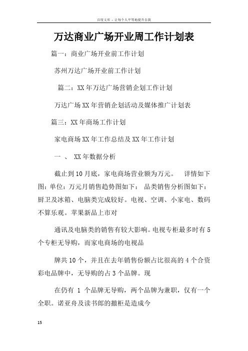 万达商业广场开业周工作计划表