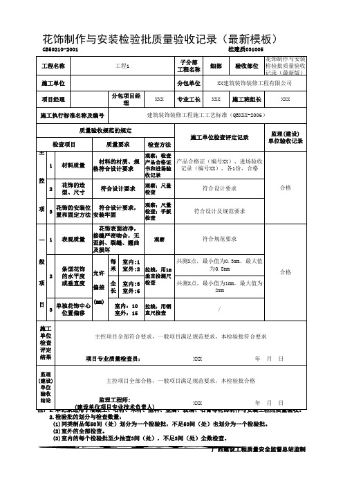 花饰制作与安装检验批质量验收记录(最新模板)