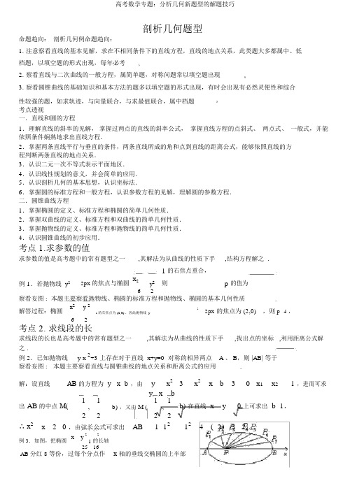 高考数学专题：解析几何新题型的解题技巧