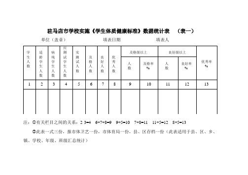 学生体质健康标准数据统计表