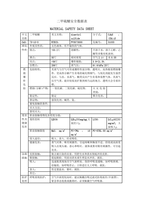 二甲硫醚安全数据表