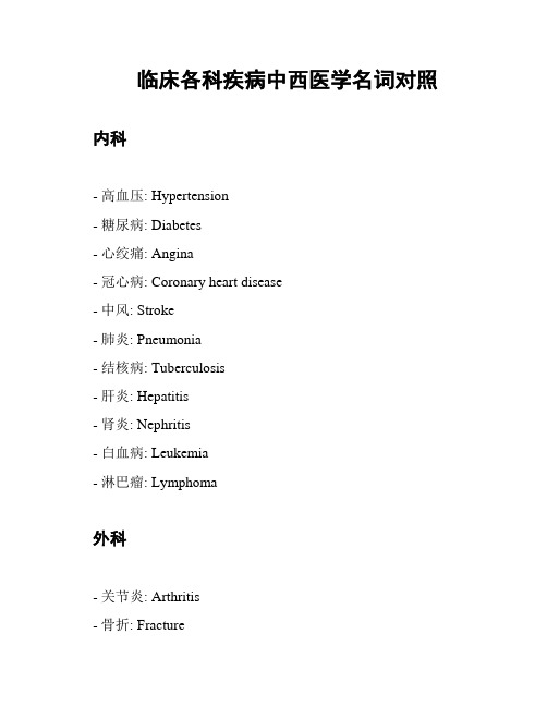 临床各科疾病中西医学名词对照