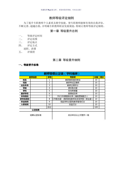 教师评级制定细则(参考模板)