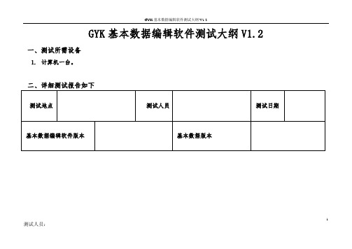 GYK基本数据编辑软件测试大纲V1.2