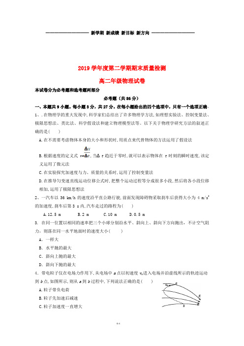 高二物理下学期期末质量检测试题 新人教版