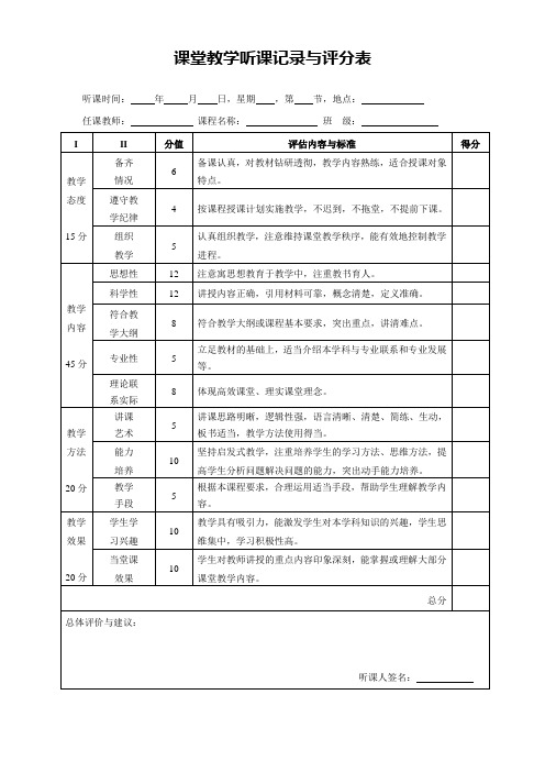 华侨大学课堂教学听课记录与评分标准