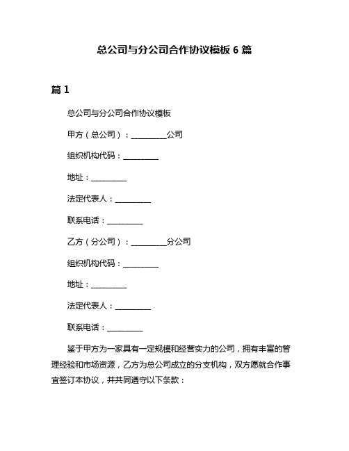 总公司与分公司合作协议模板6篇