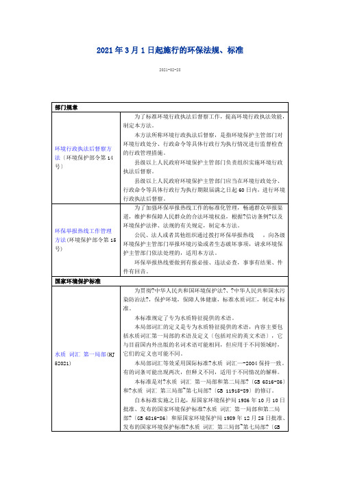 XXXX年3月1日起施行的环保法规标准