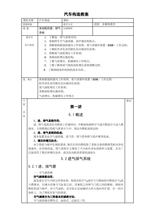 《汽车构造》全书教案——第五讲：进排气系统