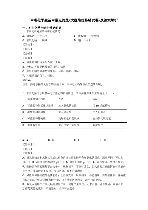 中考化学生活中常见的盐(大题培优易错试卷)及答案解析