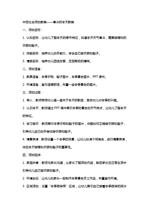 中班社会活动教案寒冷的冬天教案