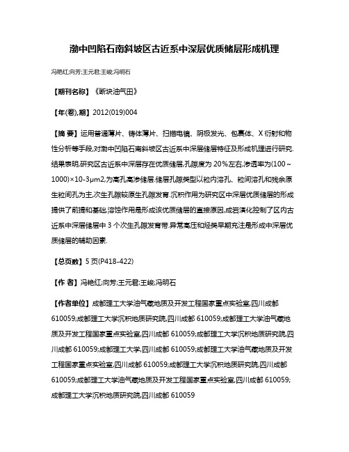 渤中凹陷石南斜坡区古近系中深层优质储层形成机理