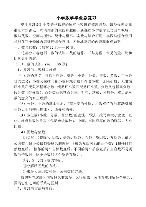 小学数学毕业总复习知识归纳及教学建议