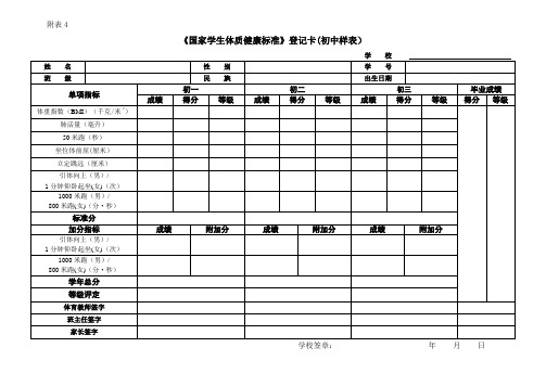 体质健康标准初中样表