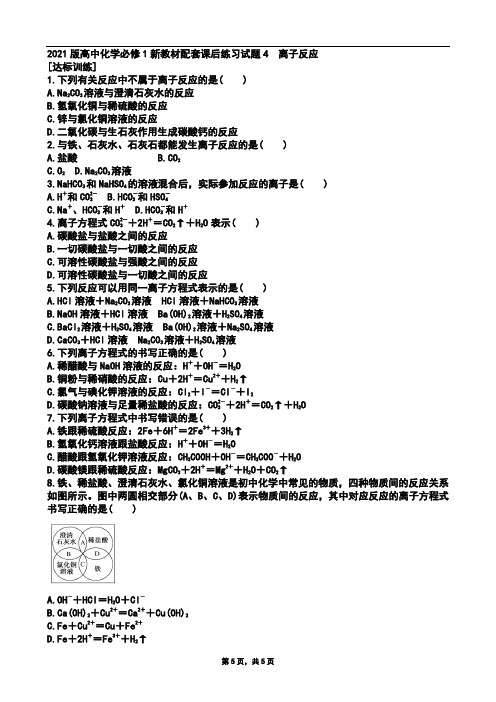 必修第一册2021版高中化学必修1新教材配套课后练习试题及参考答案4