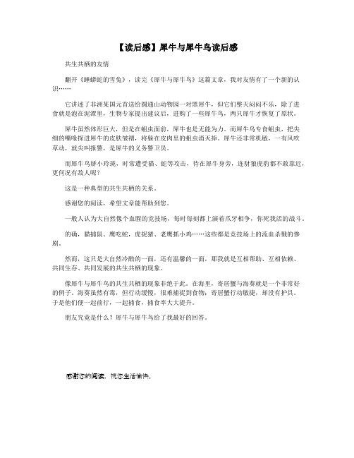 【读后感】犀牛与犀牛鸟读后感