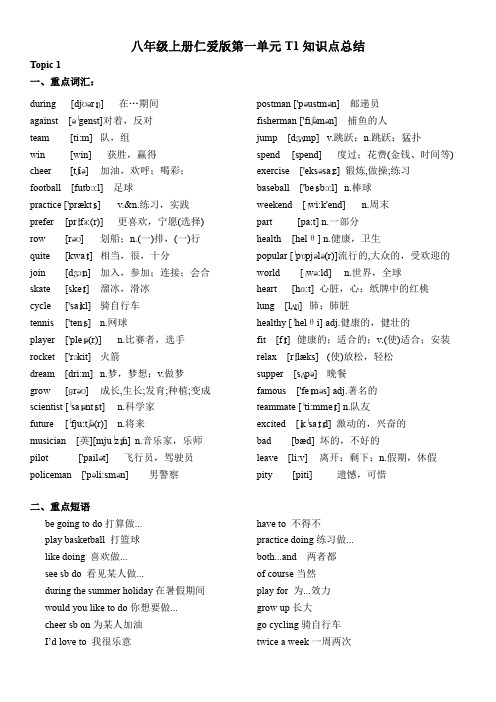 仁爱版八年级上册英语 Unit 1 Topic 1 知识点总结