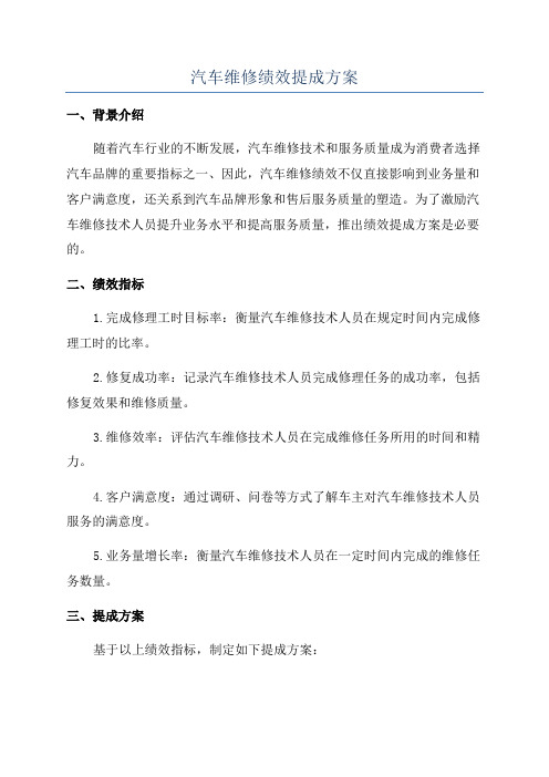 汽车维修绩效提成方案