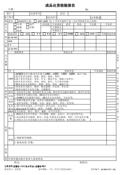 成品出货检验报告