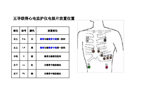 五导联的心电监护仪电极片放置位置