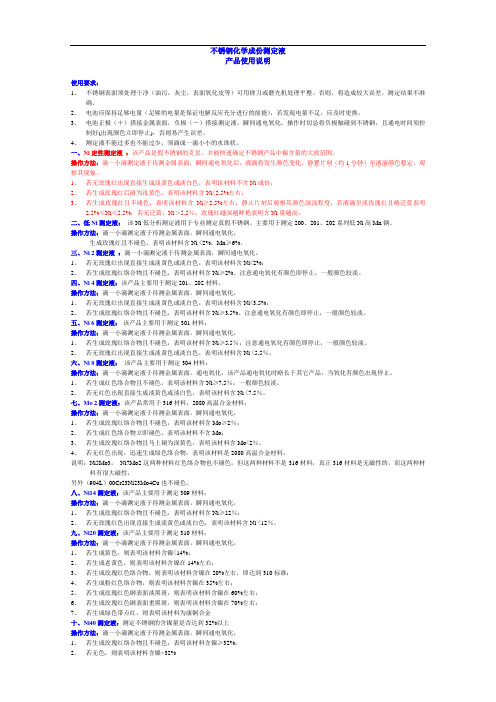 不锈钢化学成分测定液产品使用说明