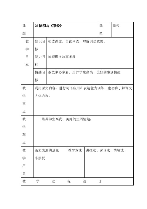 六年级下语文教案-陆羽与〈茶经〉语文S版