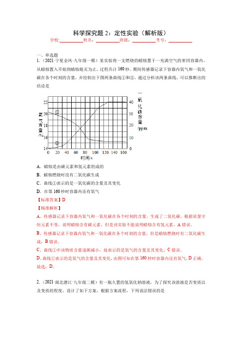 2022中考化学实验题分类专练科学探究题2：定性实验(解析版)