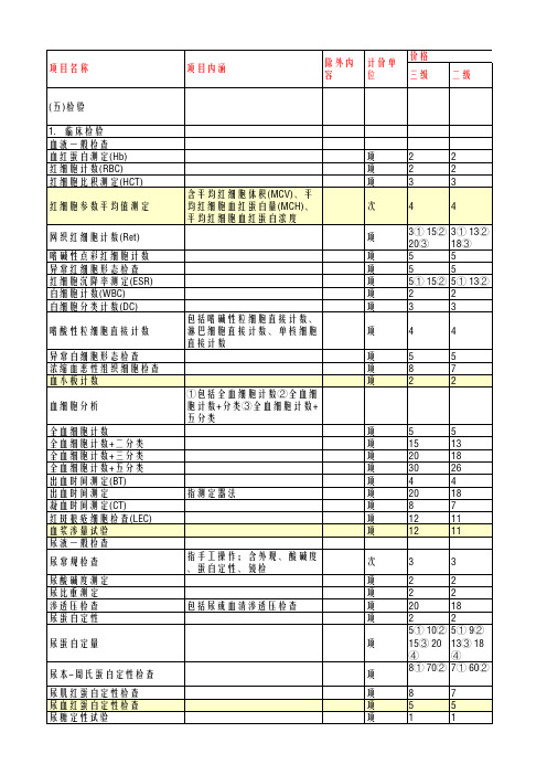 湖北省医疗服务价格表(2013)