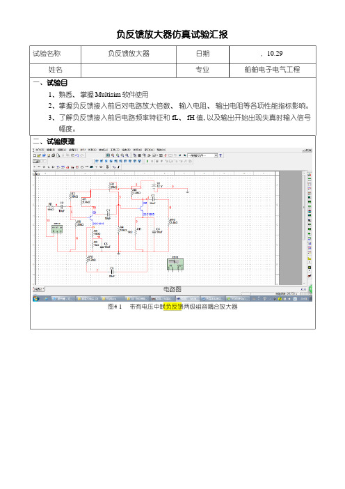 2021年负反馈放大器仿真实验报告