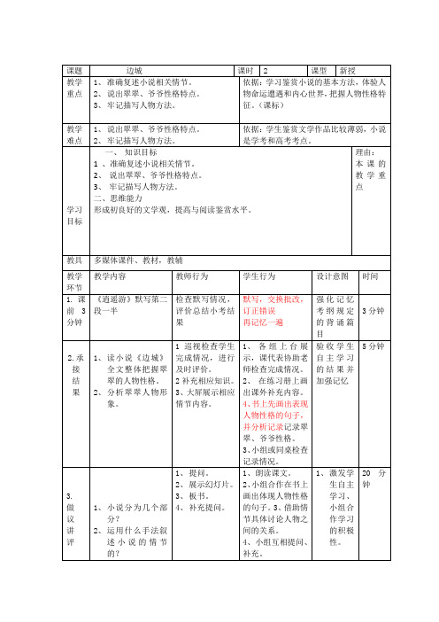 2017-2018学年人教版必修五 边城(第二课时) 教案