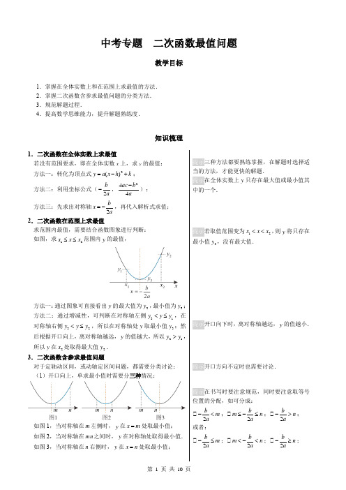 2021年中考数学二轮专题练习  二次函数最值问题 