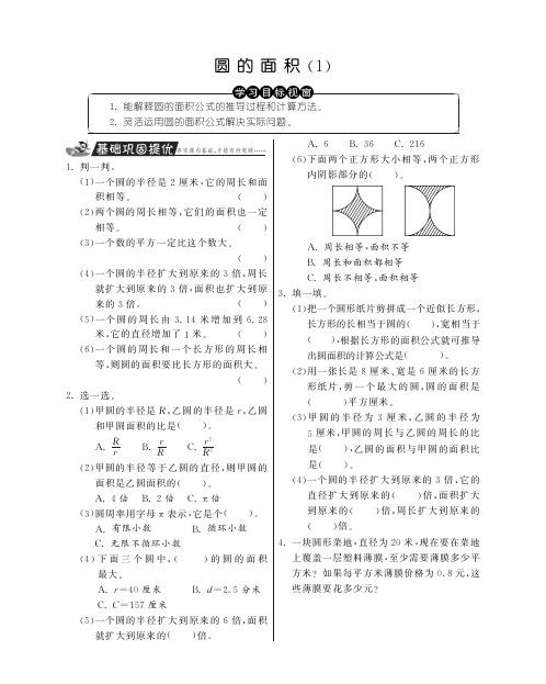 六年级上册数学试题-圆的面积(1)丨人教新课标(2014秋)(PDF版,含答案)