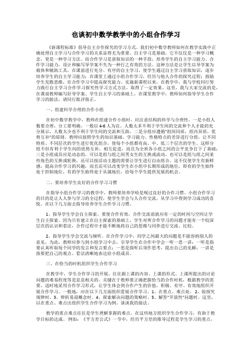 也谈初中数学教学中的小组合作学习