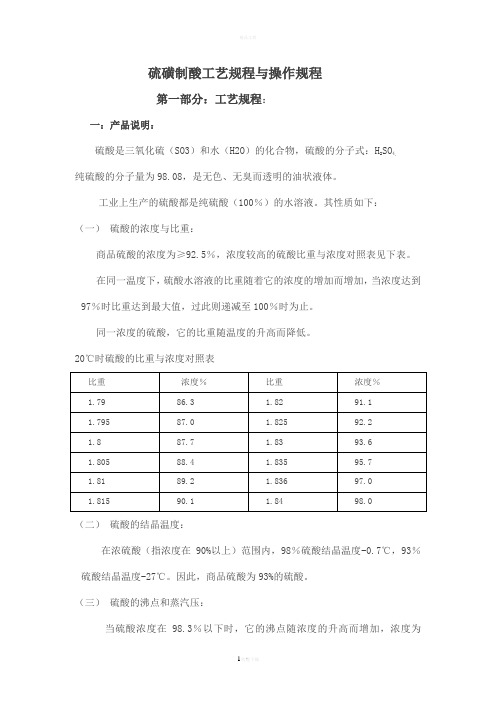 硫磺制酸工艺规程与操作规程要点