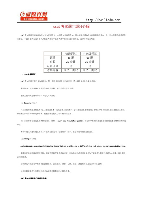 ssat考试词汇部分介绍