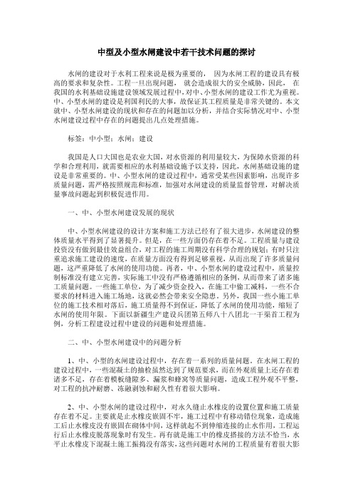 中型及小型水闸建设中若干技术问题的探讨