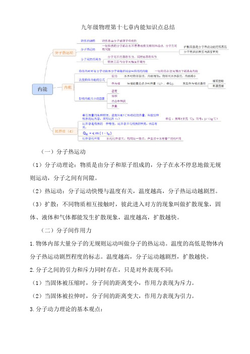 九年级物理第十七章内能知识点总结