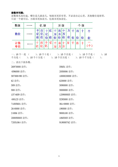 四年级上册读数和写数