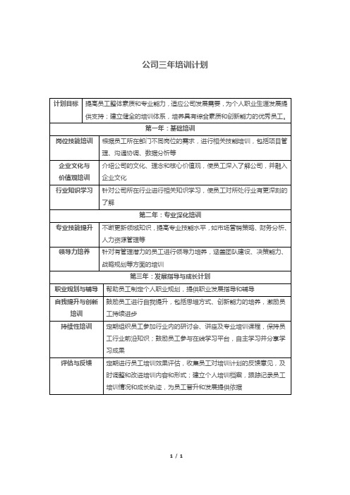 公司三年培训计划