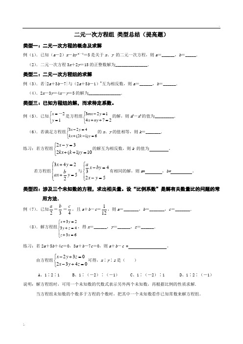 二元一次方程组重难点复习讲义