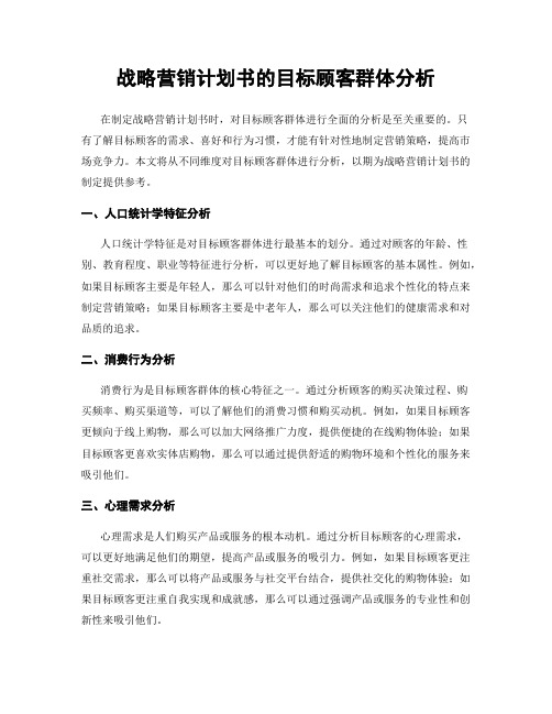 战略营销计划书的目标顾客群体分析