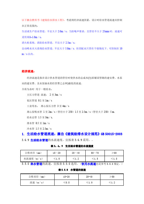 给排水管道流速常用数据