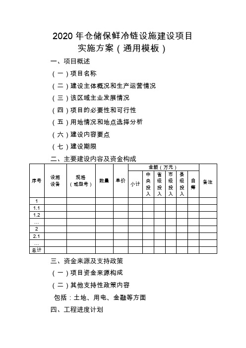 2020年仓储保鲜冷链设施建设项目实施方案(通用模板)