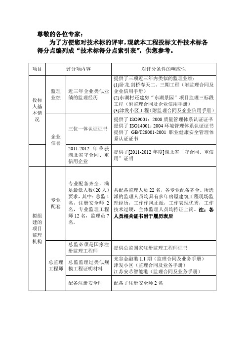 技术标得分点索引表