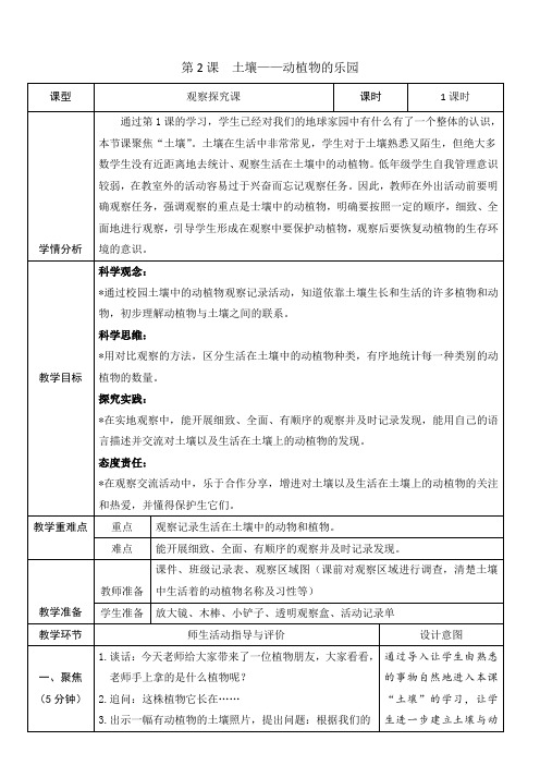 (2024秋)科教版科学二年级上册《土壤——动植物的乐园》教案