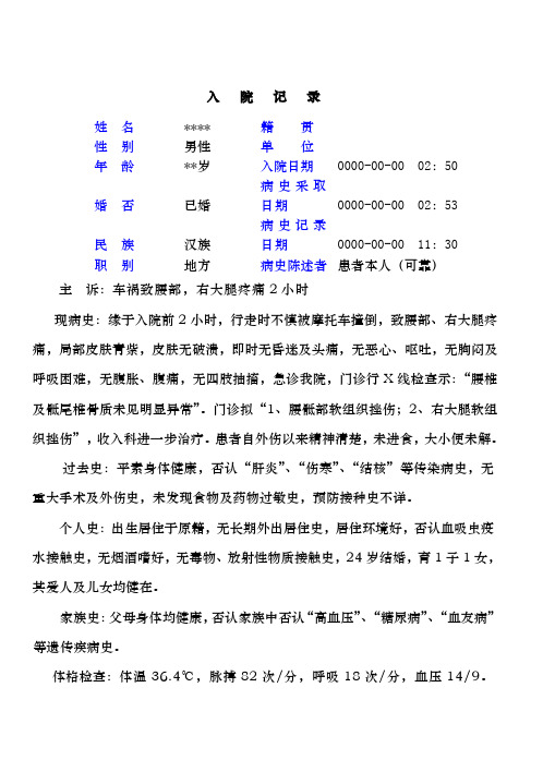 骨科入院记录电子病历模板