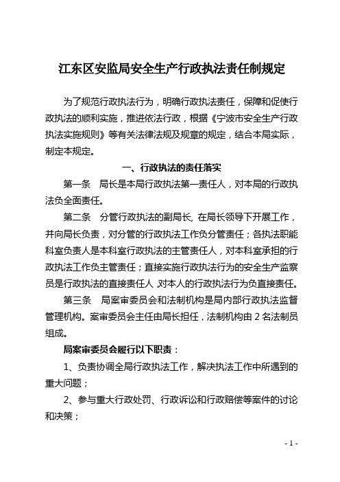 江东区安监局安全生产行政执法责任制规定概要