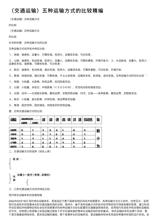 （交通运输）五种运输方式的比较精编