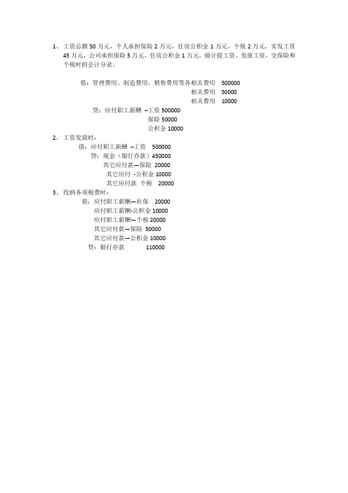 关于工资的计提和发放的分录