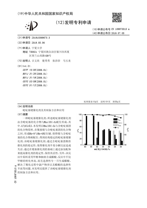 【CN109970815A】吡啶基铑催化剂及其制备方法和应用【专利】